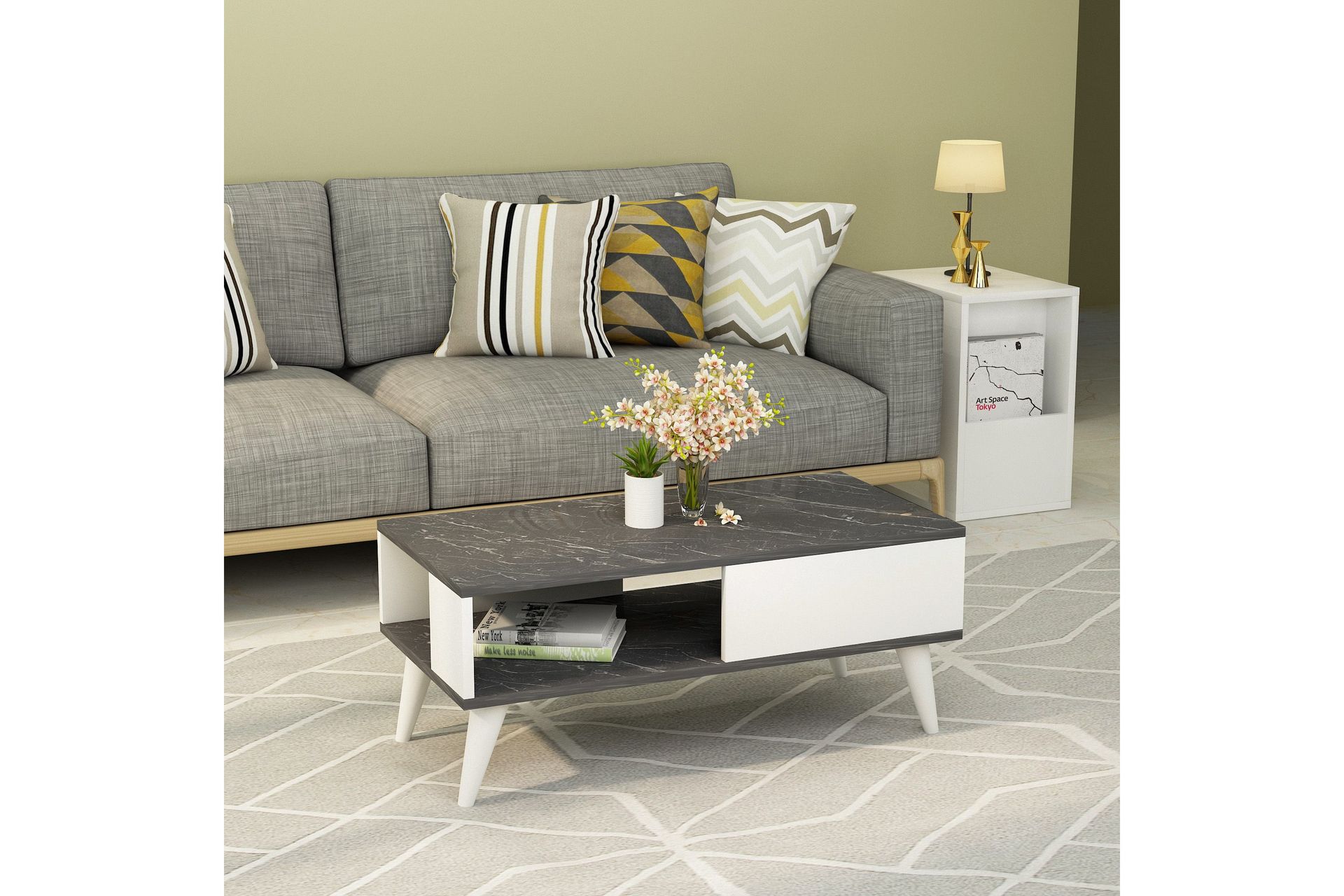 Ergene Sofabord 90x40x90 cm - Svart/Hvit - Møbler - Bord - Sofabord