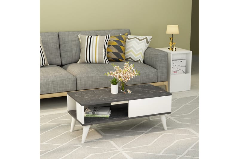 Ergene Sofabord 90x40x90 cm - Svart/Hvit - Møbler - Bord - Sofabord