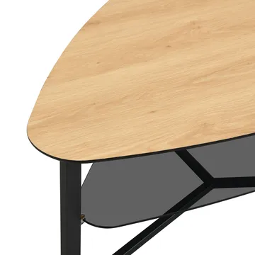 Erlona sofabord 110 cm nyreformet med eikelook, glasshylle og metallstamme - eikelook / svart - Møbler - Bord - Sofabord - Sofabord med oppbevaring