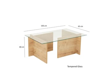 Escape 65 cm Rektangulært Salongbord i Glass med Understell i Tre - Klar - Møbler - Bord - Sofabord
