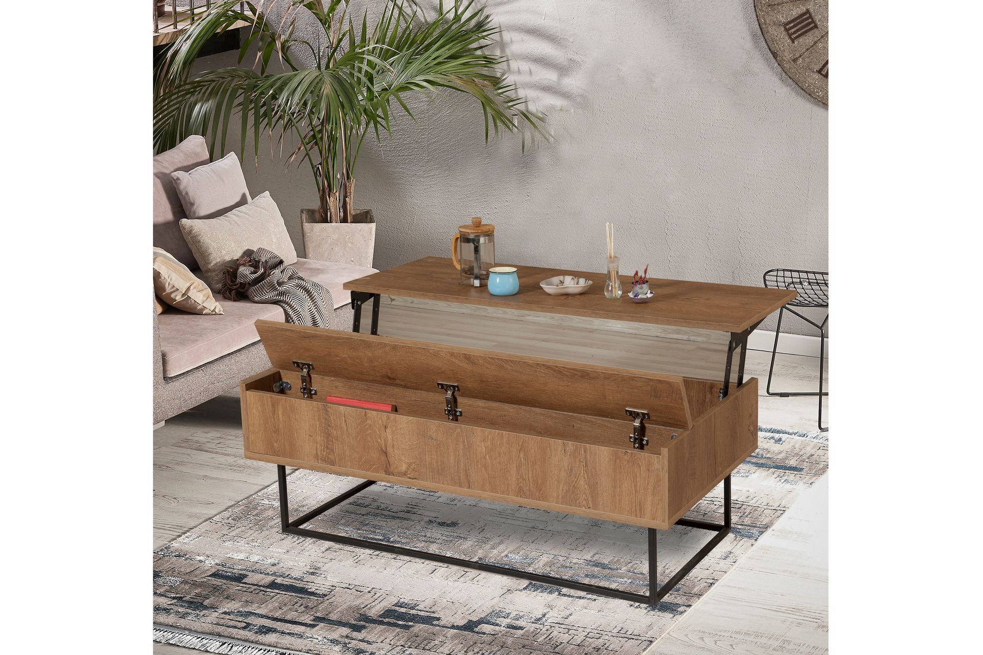 Estremoz Sofabord 120 cm med Oppbevaring Rum - Mørkebrun/Svart - Møbler - Bord - Sofabord