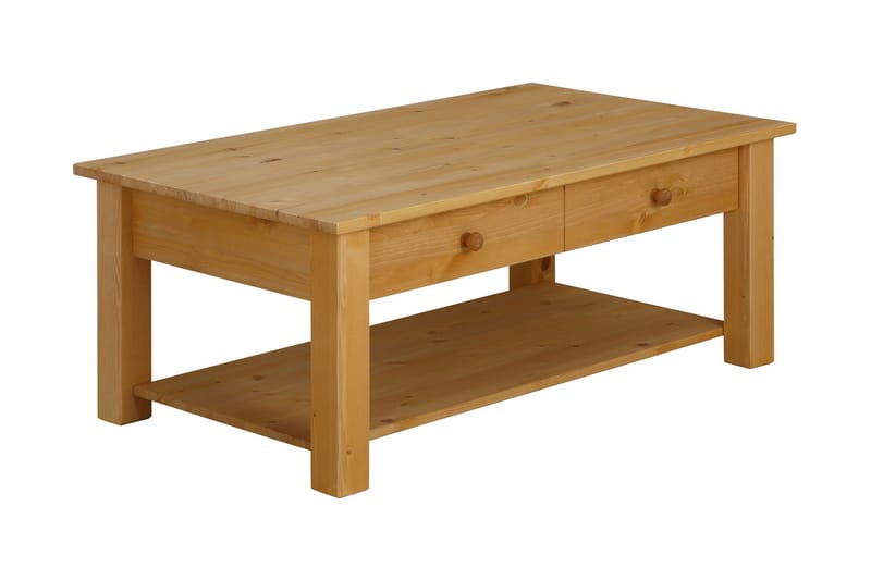 Evonne Sofabord 100 cm med Oppbevaring 2 Skuffer + Hylle - Brun - Møbler - Bord - Sofabord