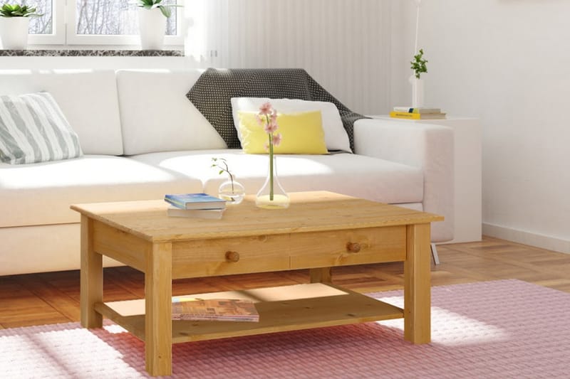 Evonne Sofabord 100 cm med Oppbevaring 2 Skuffer + Hylle - Brun - Møbler - Bord - Sofabord