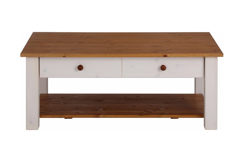 Evonne Sofabord 100 cm med Oppbevaring 2 Skuffer + Hylle - Hvit/Brun - Møbler - Bord - Sofabord