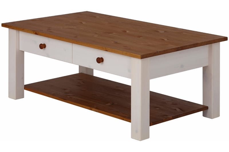 Evonne Sofabord 100 cm med Oppbevaring 2 Skuffer + Hylle - Hvit/Brun - Møbler - Bord - Sofabord