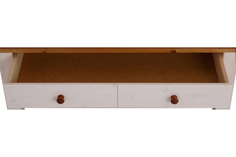 Evonne Sofabord 100 cm med Oppbevaring 2 Skuffer + Hylle - Hvit/Brun - Sofabord