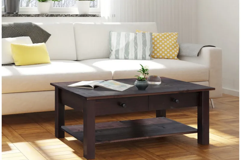 Evonne Sofabord 100 cm med Oppbevaring 2 Skuffer + Hylle - Svart - Møbler - Bord - Sofabord