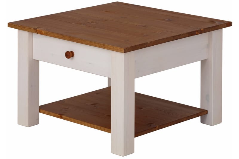 Evonne Sofabord 60 cm med Oppbevaringsskuff + Hylle - Hvit/Brun - Møbler - Bord - Sofabord