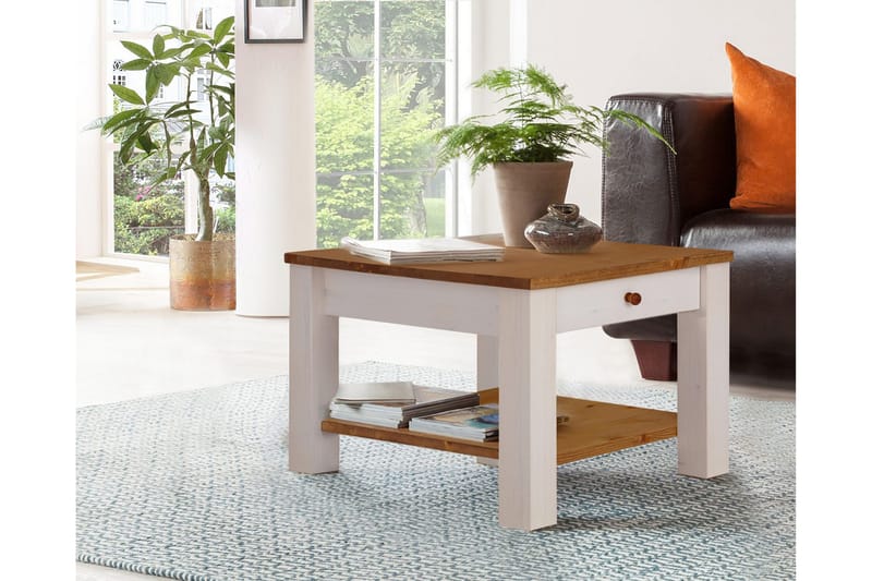 Evonne Sofabord 60 cm med Oppbevaringsskuff + Hylle - Hvit/Brun - Møbler - Bord - Sofabord