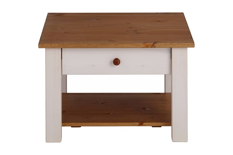 Evonne Sofabord 60 cm med Oppbevaringsskuff + Hylle - Hvit/Brun - Møbler - Bord - Sofabord