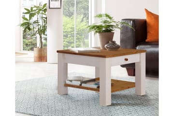 Evonne Sofabord 60 cm med Oppbevaringsskuff + Hylle - Hvit/Brun - Møbler - Bord - Sofabord