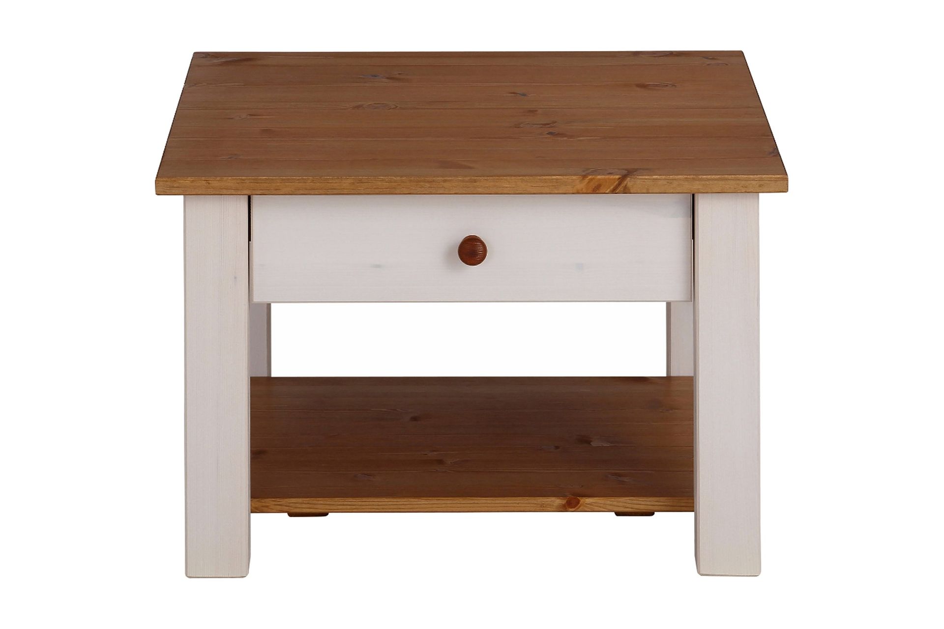 Evonne Sofabord 60 cm med Oppbevaringsskuff + Hylle - Hvit/Brun