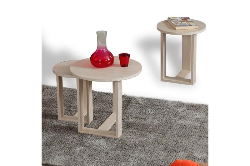 Falan Settbord 52 cm Rundt 3 Bord - Beige - Møbler - Bord - Sofabord