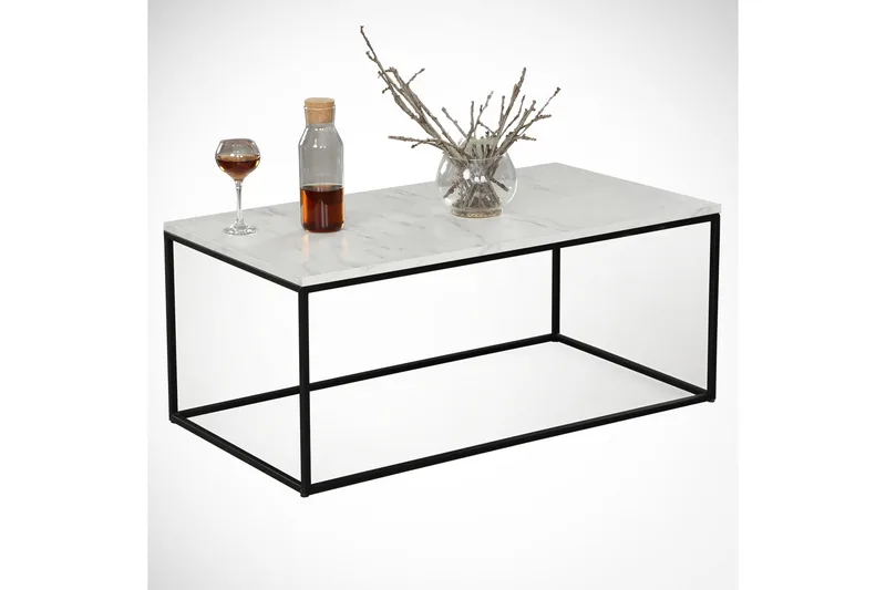 Falan Sofabord 95 cm Marmormønster - Hvit/Svart/Grå - Møbler - Bord - Sofabord