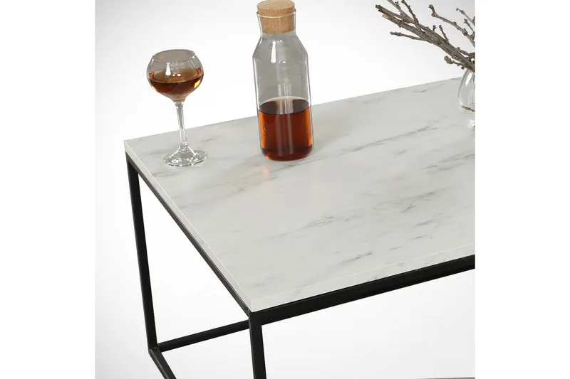 Falan Sofabord 95 cm Marmormønster - Hvit/Svart/Grå - Møbler - Bord - Sofabord