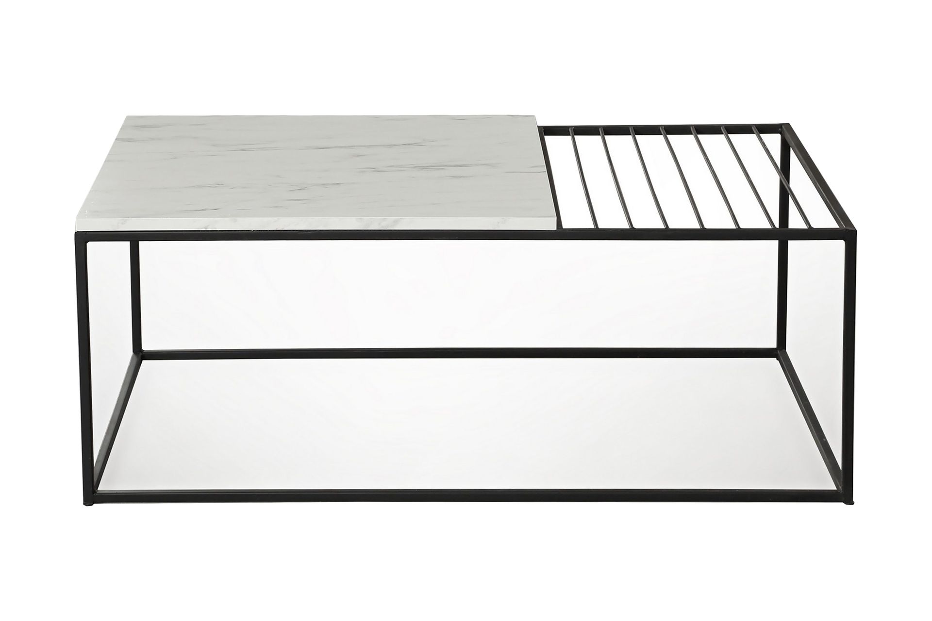 Falan Sofabord 95 cm Marmormønster Ribbor - Hvit/Svart
