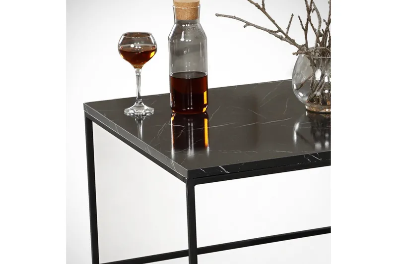 Falan Sofabord 95 cm Marmormønster Ribbor - Svart - Møbler - Bord - Sofabord