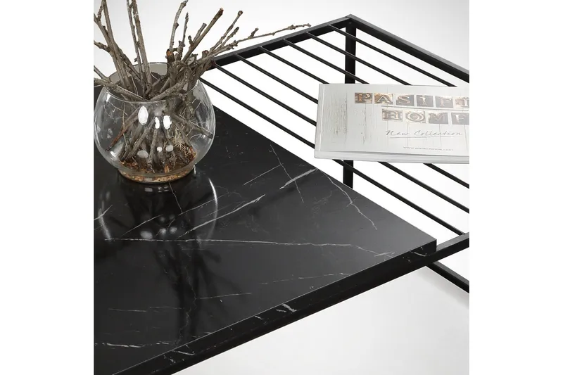 Falan Sofabord 95 cm Marmormønster Ribbor - Svart - Møbler - Bord - Sofabord