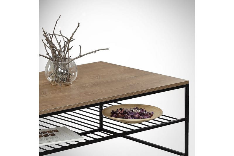 Falan Sofabord 95 cm med Hyller Ribber - Brun/Eik - Møbler - Bord - Sofabord