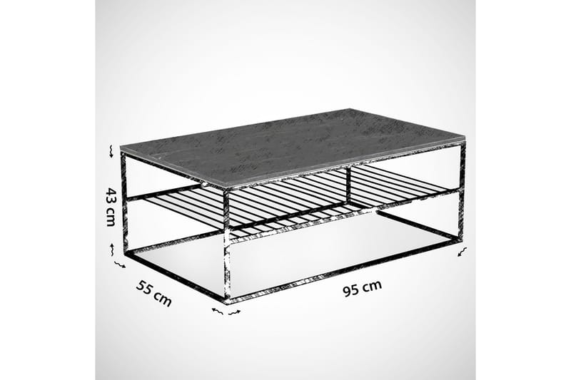 Falan Sofabord 95 cm med Hyller Ribber - Brun/Eik - Sofabord