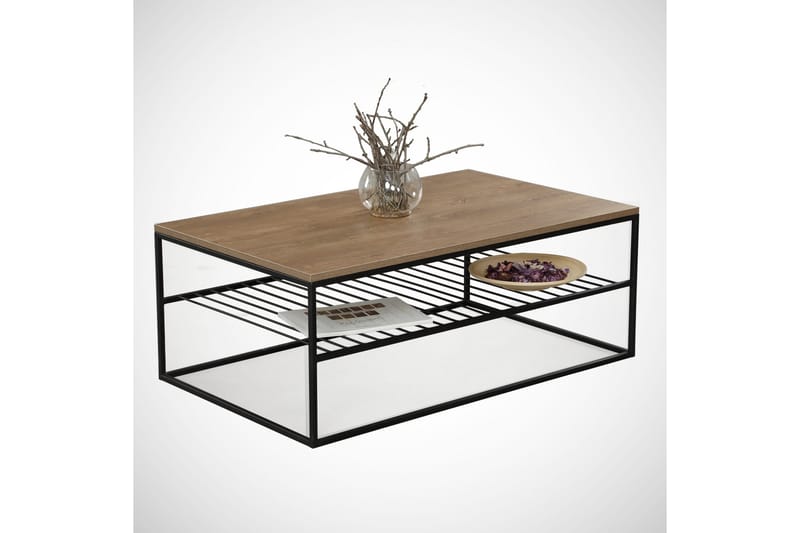 Falan Sofabord 95 cm med Hyller Ribber - Brun/Eik - Møbler - Bord - Sofabord