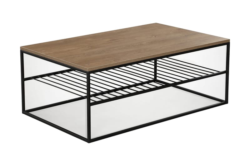 Falan Sofabord 95 cm med Hyller Ribber - Brun/Eik - Møbler - Bord - Sofabord