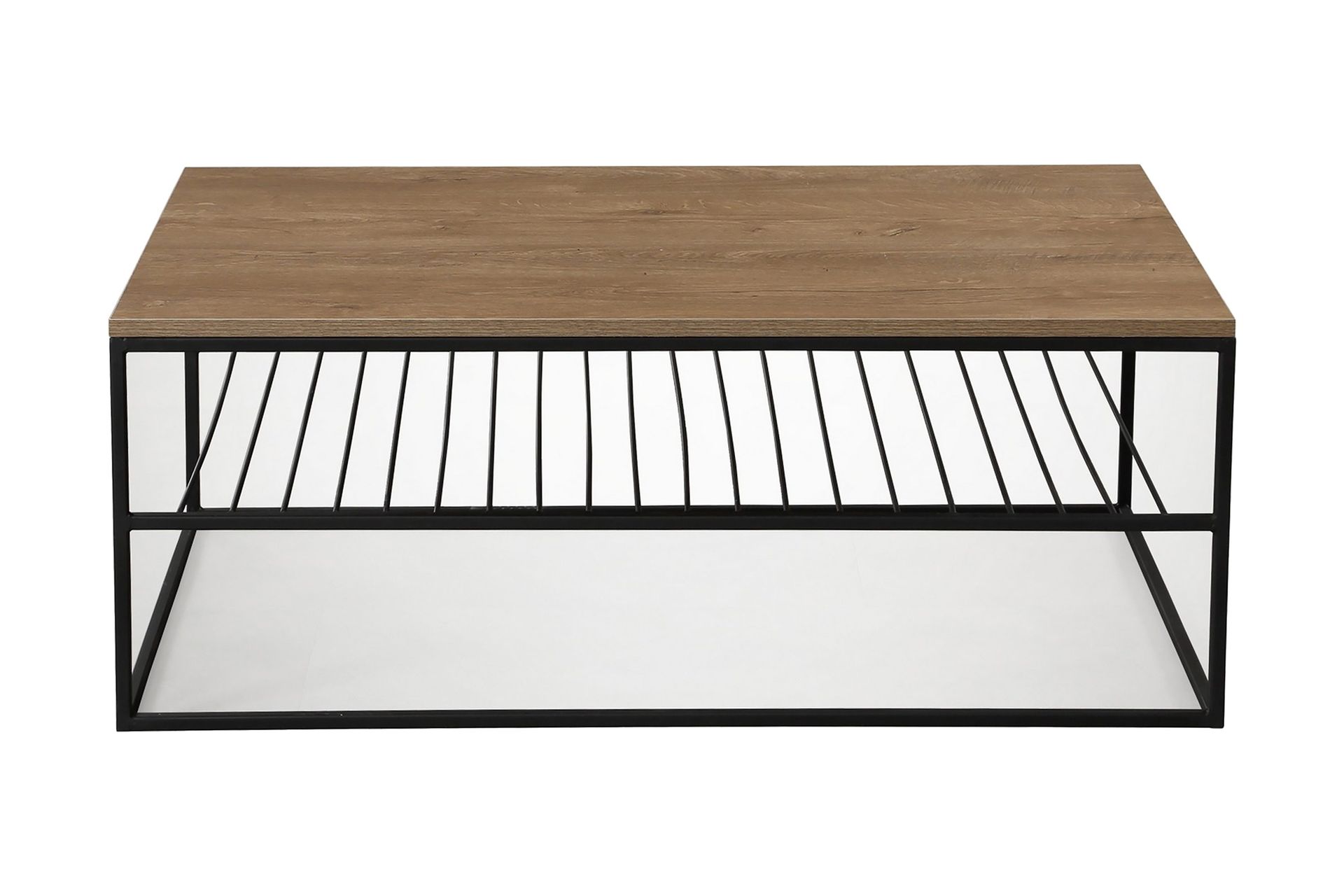 Falan Sofabord 95 cm med Hyller Ribber - Brun/Eik