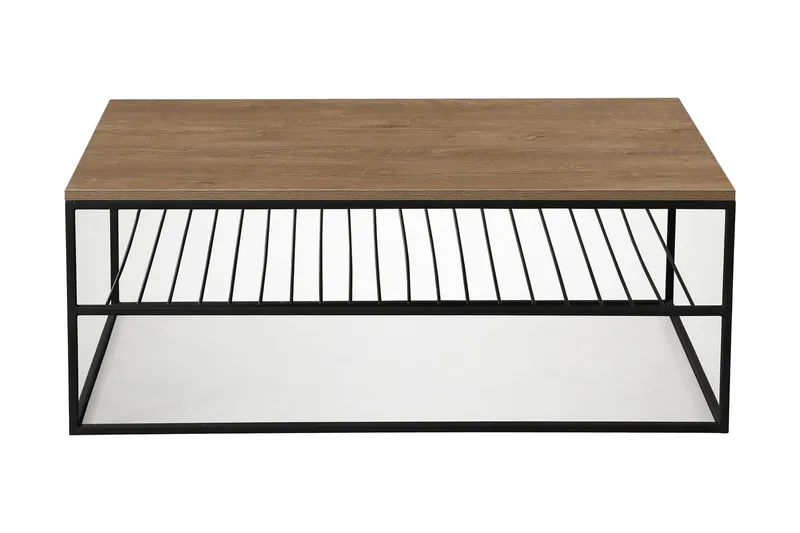 Falan Sofabord 95 cm med Hyller Ribber - Brun/Eik - Møbler - Bord - Sofabord