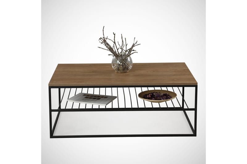 Falan Sofabord 95 cm med Hyller Ribber - Brun/Eik - Møbler - Bord - Sofabord