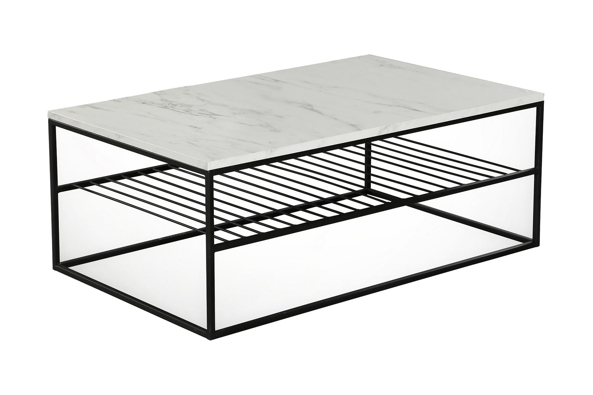 Falan Sofabord 95 cm med Oppbevaring Hylle Marmormønster Rib - Hvit/Svart