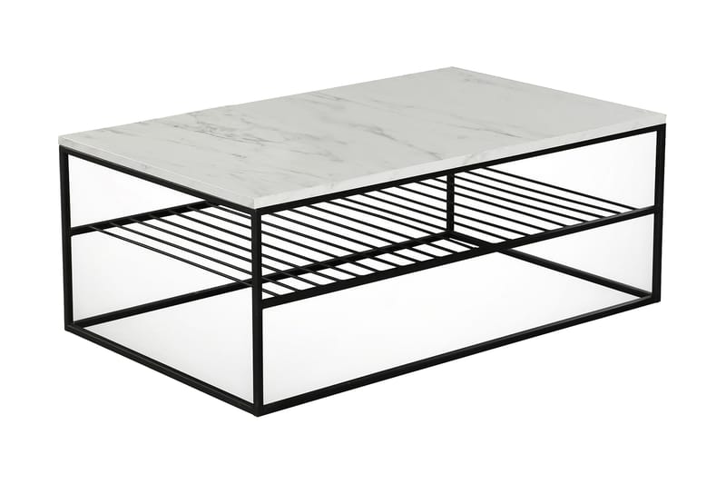 Falan Sofabord 95 cm med Oppbevaring Hylle Marmormønster Rib, Hvit/Svart
