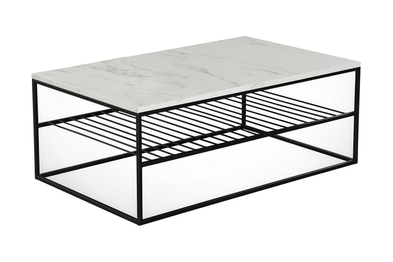 Falan Sofabord 95 cm med Oppbevaring Hylle Marmormønster Rib - Hvit/Svart - Møbler - Bord - Sofabord