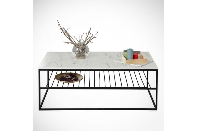 Falan Sofabord 95 cm med Oppbevaring Hylle Marmormønster Rib - Hvit/Svart - Møbler - Bord - Sofabord