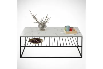 Falan Sofabord 95 cm med Oppbevaring Hylle Marmormønster Rib - Hvit/Svart - Møbler - Bord - Sofabord