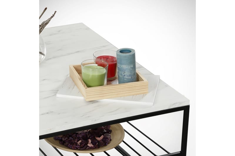 Falan Sofabord 95 cm med Oppbevaring Hylle Marmormønster Rib - Hvit/Svart - Møbler - Bord - Sofabord