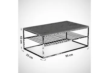 Falan Sofabord 95 cm med Oppbevaring Hylle Marmormønster Rib - Hvit/Svart - Møbler - Bord - Sofabord