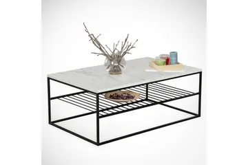 Falan Sofabord 95 cm med Oppbevaring Hylle Marmormønster Rib - Hvit/Svart - Møbler - Bord - Sofabord