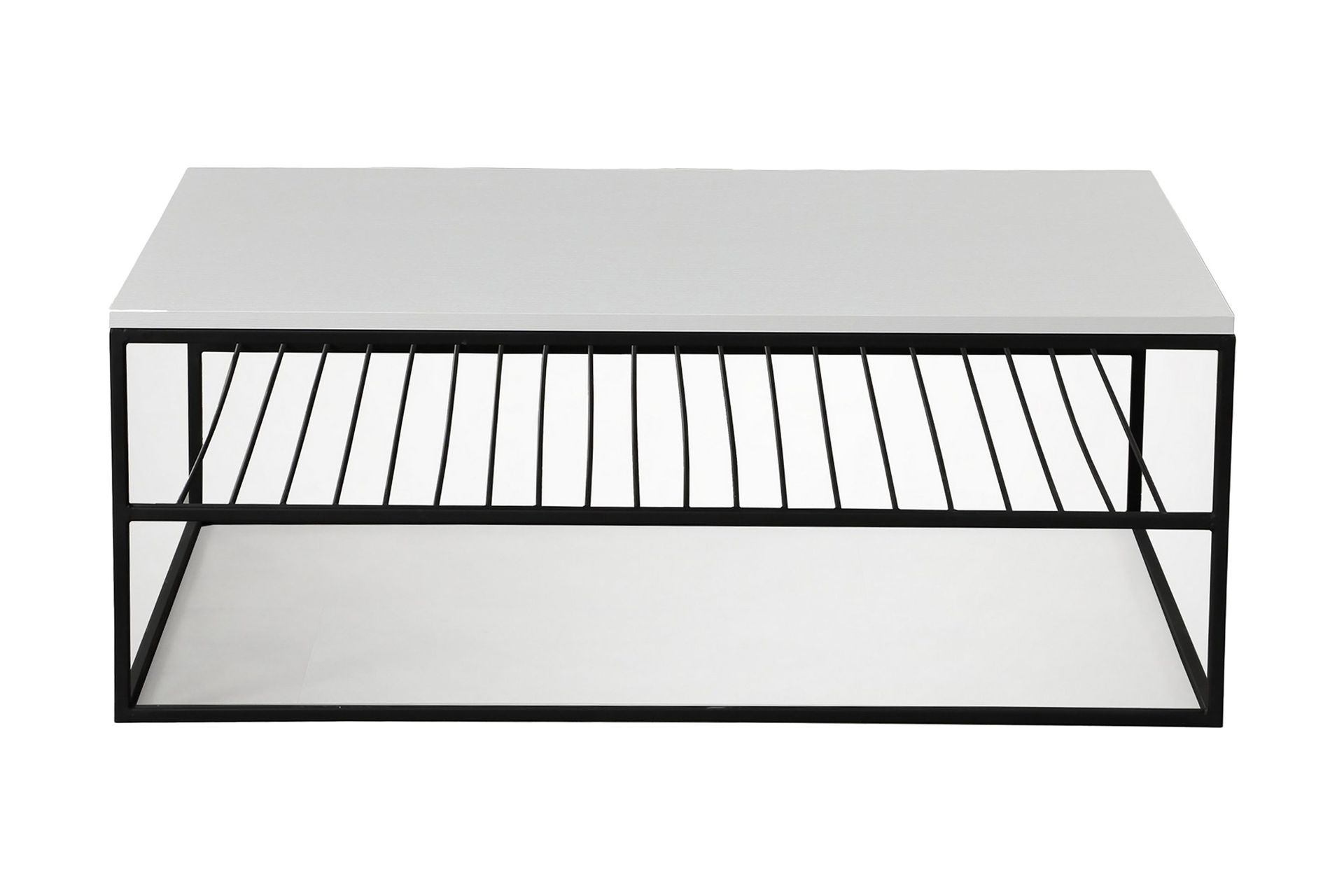 Falan Sofabord 95 cm med Oppbevaringshyller Ribbor - Hvit/Svart