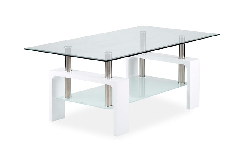 Faxberg Sofabord 110 cm med Oppbevaringshylle - Glass/Hvit/Krom - Sofabord - Sofabord med oppbevaring