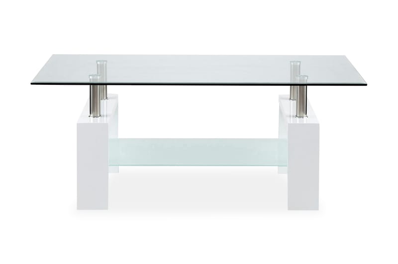 Faxberg Sofabord 110 cm med Oppbevaringshylle - Glass/Hvit/Krom - Sofabord med oppbevaring - Sofabord