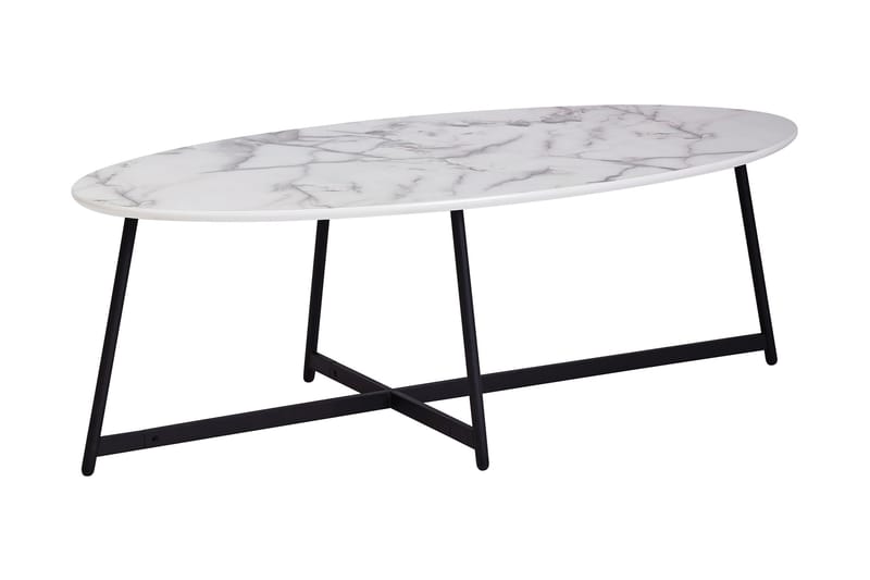 Flesch Sofabord 120 cm Ovalt Marmormønster - Hvit/Svart - Sofabord - Sammenleggbart bord - Speilbord - Sofabord med oppbevaring - Sofabord med hjul - Hev og senkbart sofabord