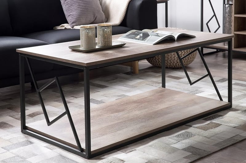 Forresa Sofabord 120 cm med Oppbevaringshylle - Mørkebrun/Svart - Møbler - Bord - Sofabord