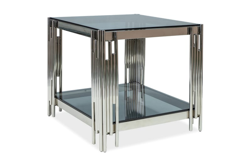 Fossilana Sofabord 55 cm med Oppbevaring Hylle - Røykfarget Glass/Krom - Møbler - Bord - Sofabord