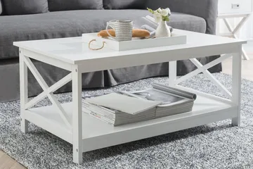 Fostia Sofabord 100 cm med Oppbevaringshylle - Hvit - Møbler - Bord - Sofabord