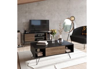 Frascone Sofabord 120 cm med Oppbevaring Hylle+Lucka - Svart/Valnøttsbrun - Møbler - Bord - Sofabord