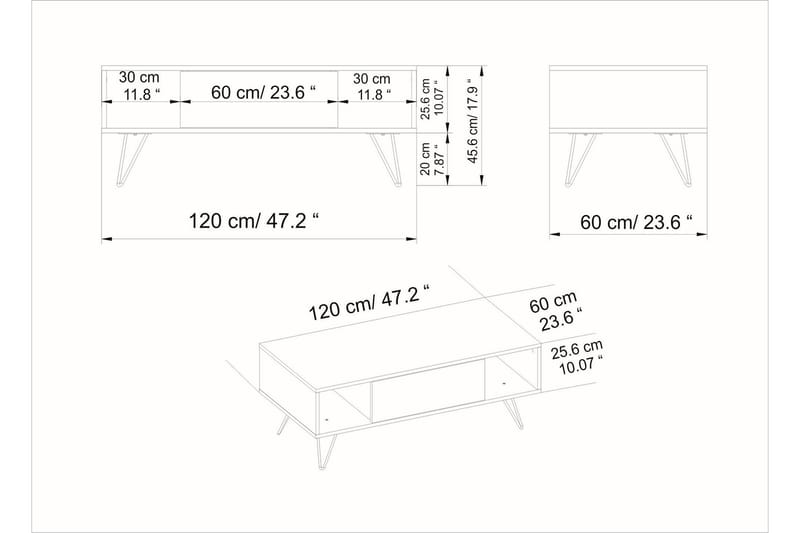 Frascone Sofabord 120 cm med Oppbevaring Hylle+Lucka - Svart/Valnøttsbrun - Sofabord