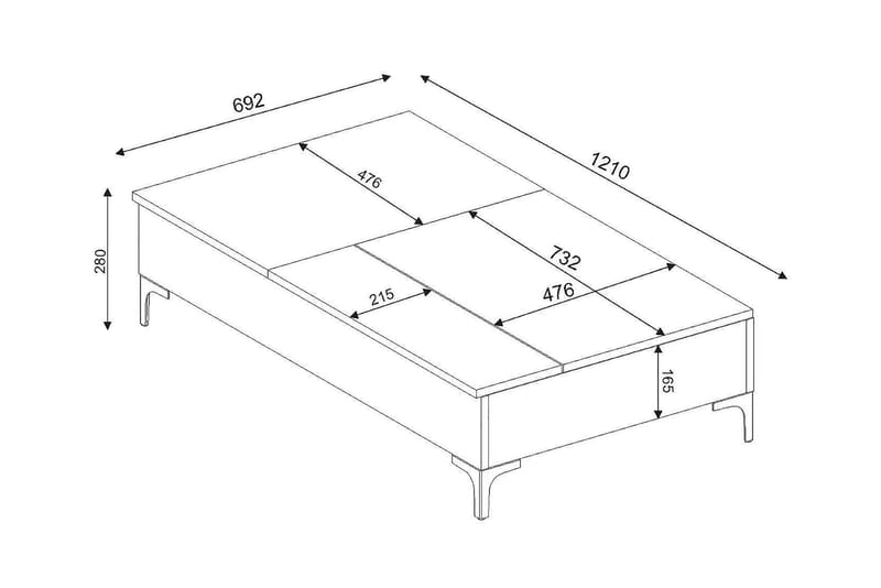 Furny Home Sofabord 121 cm Hev- og Senkbart med Oppbevaring - Hvit - Møbler - Bord - Sofabord