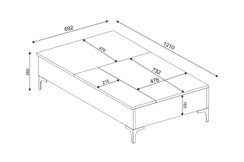 Furny Home Sofabord 121 cm Hev- og Senkbart med Oppbevaring - Hvit - Sofabord