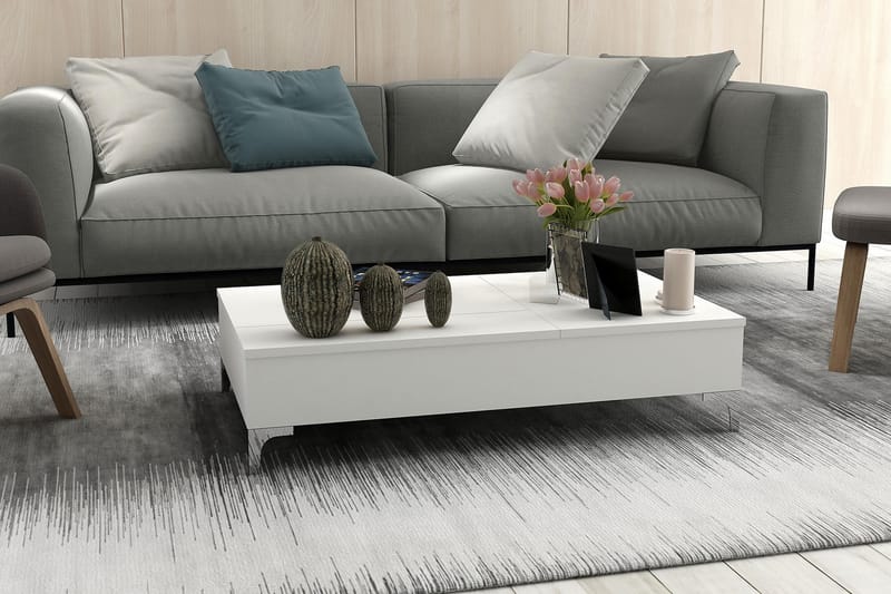 Furny Home Sofabord 121 cm Hev- og Senkbart med Oppbevaring - Hvit - Møbler - Bord - Sofabord
