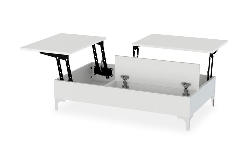 Furny Home Sofabord 121 cm Hev- og Senkbart med Oppbevaring - Hvit - Møbler - Bord - Sofabord